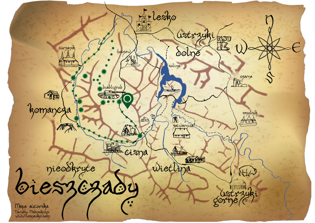 Samochodowy szlak Bieszczady wg Barnaby. Pk 2 Lasumiła mapa Samochodowy szlak Bieszczady wg Barnaby. Pk 2 Lasumiła mapa